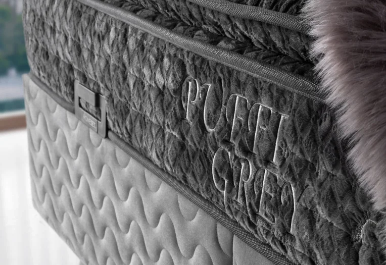 Изцяло тапицирано бокспринг легло с матрак Puffi Grey
